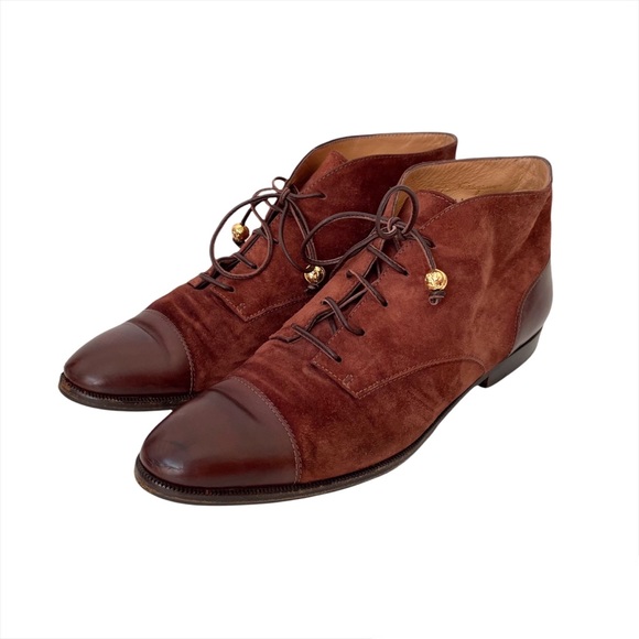 Salvatore Ferragamo Shoes - Salvatore Ferragamo Brown Suede Leather Cap Toe Lace Up Ankle Booties 7.5 2A